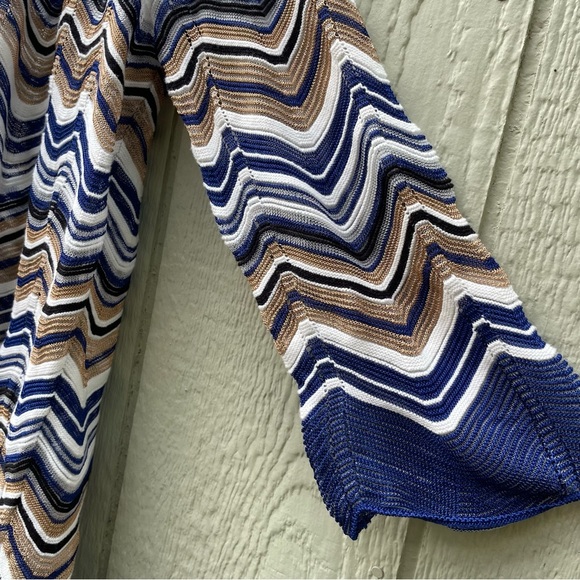 Chico's Travelers Cardigan sweater  size 1 (M) Seafaring Blue Zig Zag Stitch - Picture 4 of 15